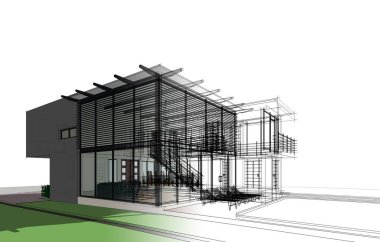 mimari çizimleri 3B illüstrasyon - illüstrasyon