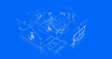 Binanın mimari 3d çizim çizim ev