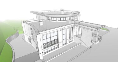 Arkaplanda mimari bina 3d illüstrasyon,