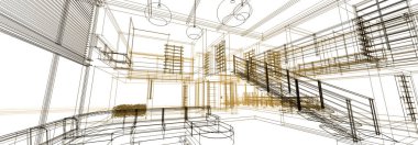 mimari çizimleri 3B illüstrasyon - illüstrasyon