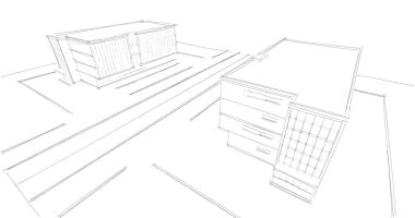 Binanın mimari 3d çizim çizim ev