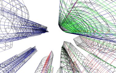 Binanın mimari 3d çizim çizim ev