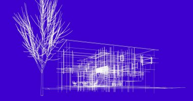 Binanın mimari 3d çizim çizim ev