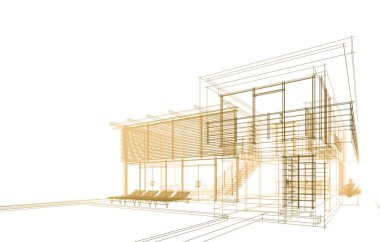 Binanın mimari 3d çizim çizim ev