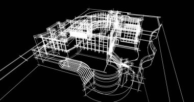 Arkaplanda mimari bina 3d illüstrasyon,