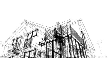 Binanın mimari 3d çizim çizim ev