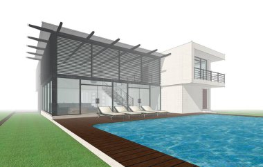 Binanın mimari 3d çizim çizim ev