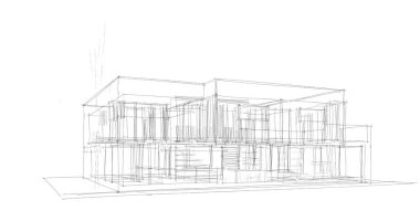 Binanın mimari 3d çizim çizim ev