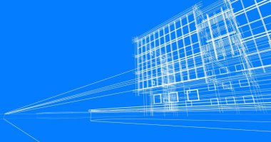 Binanın mimari 3d çizim çizim ev