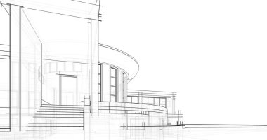 Arkaplanda mimari bina 3d illüstrasyon,