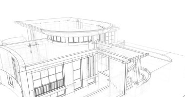 Arkaplanda mimari bina 3d illüstrasyon,