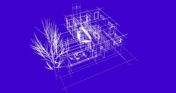 Edificio Casa Dibujo Arquitectónico Ilustración — Foto de Stock