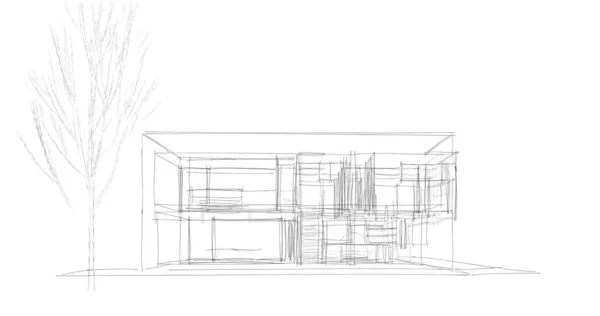 Huis Gebouw Architecturale Tekening Illustratie — Stockfoto