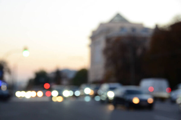 City night with cars motion blurred light in busy street