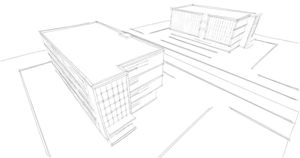 房子大厦建筑图画3D — 图库照片