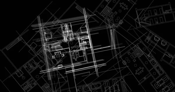 建筑图纸3D — 图库照片