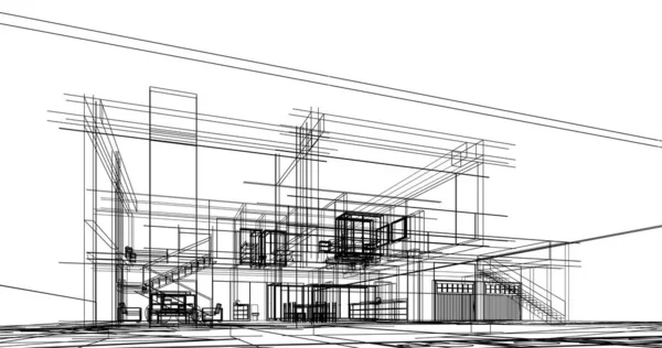 Edificio Casa Dibujo Arquitectónico Ilustración —  Fotos de Stock