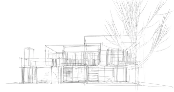 Maison Bâtiment Dessin Architectural Illustration — Photo