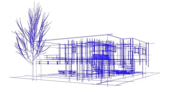 Huis Gebouw Architecturale Tekening Illustratie — Stockfoto