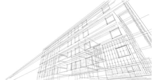 Edificio Casa Dibujo Arquitectónico Ilustración — Foto de Stock