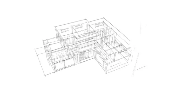 Maison Bâtiment Dessin Architectural Illustration — Photo