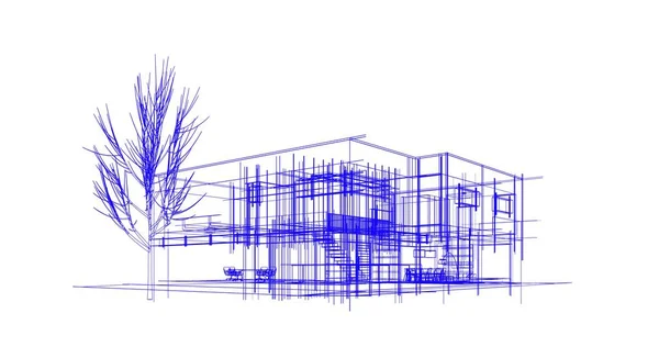 Edificio Casa Dibujo Arquitectónico Ilustración —  Fotos de Stock