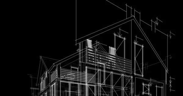 Ház Épület Építészeti Rajz Illusztráció — Stock Fotó