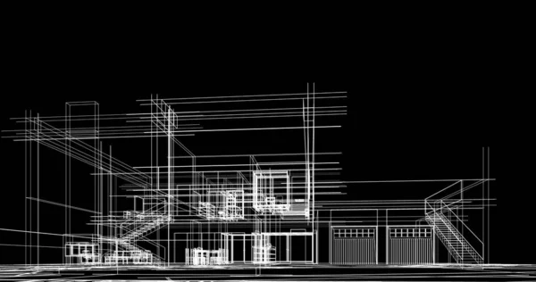 Rysunki Architektoniczne Ilustracja Ilustracja — Zdjęcie stockowe