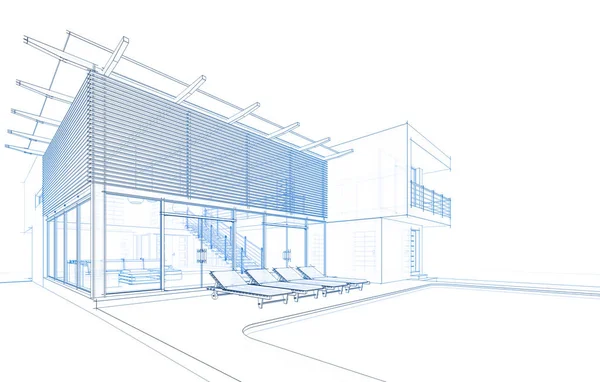 Huis Gebouw Architecturale Tekening Illustratie — Stockfoto