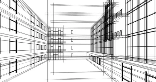 Architektonické Kreslení Ilustrace Stavby Domů — Stock fotografie