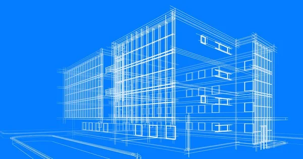 Casa Edificio Disegno Architettonico Illustrazione — Foto Stock