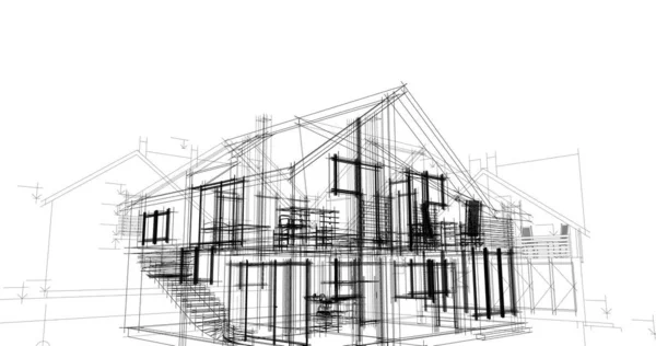 Binanın mimari 3d çizim çizim ev