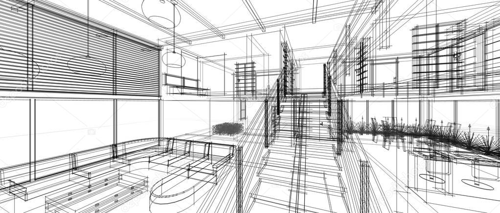 architectural drawings 3d illustration - Illustration