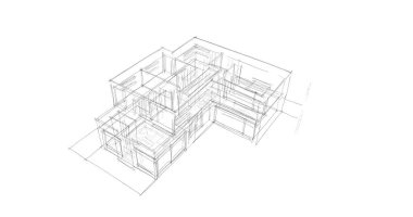 Binanın mimari 3d çizim çizim ev