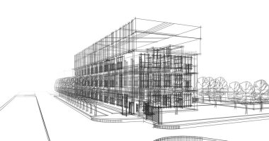 mimari çizimleri 3B illüstrasyon - illüstrasyon