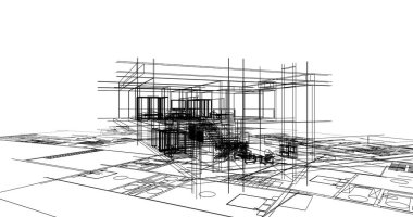 mimari çizimleri 3B illüstrasyon - illüstrasyon