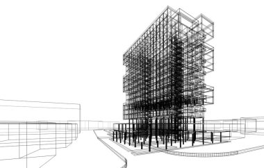 Binanın mimari 3d çizim çizim ev