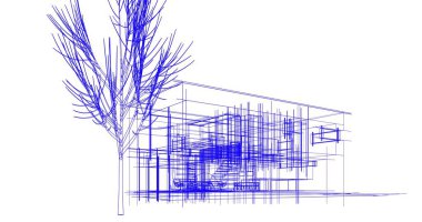 Binanın mimari 3d çizim çizim ev