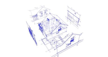 mimari çizimleri 3B illüstrasyon - illüstrasyon