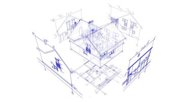 mimari çizimleri 3B illüstrasyon - illüstrasyon