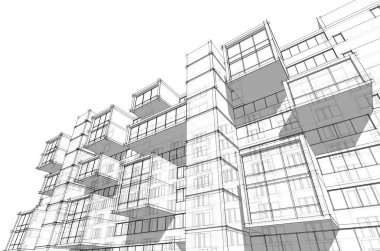 mimari çizimleri 3B illüstrasyon - illüstrasyon