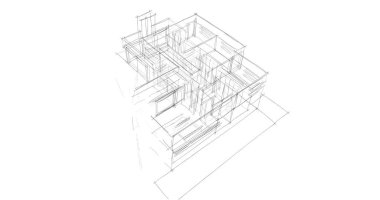 Binanın mimari 3d çizim çizim ev