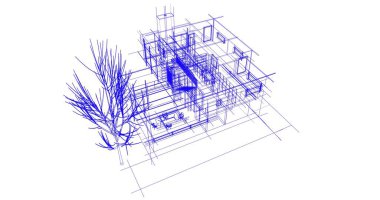 Binanın mimari 3d çizim çizim ev