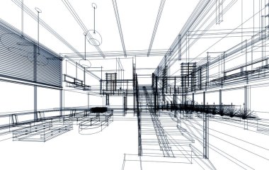 mimari çizimleri 3B illüstrasyon - illüstrasyon