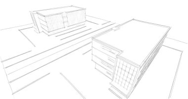 Binanın mimari 3d çizim çizim ev