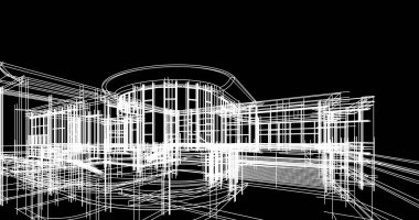 Arkaplanda mimari bina 3d illüstrasyon,