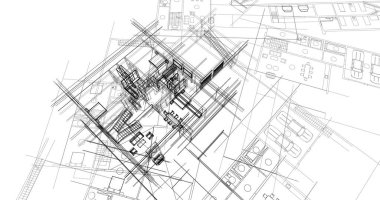 mimari çizimleri 3B illüstrasyon - illüstrasyon