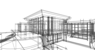 Arkaplanda mimari bina 3d illüstrasyon,