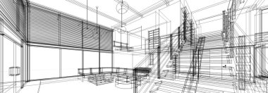 mimari çizimleri 3B illüstrasyon - illüstrasyon