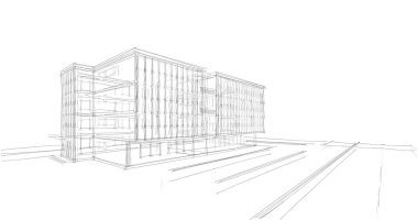 Binanın mimari 3d çizim çizim ev